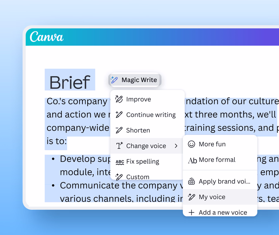 Generate on-brand copy with Magic Write™